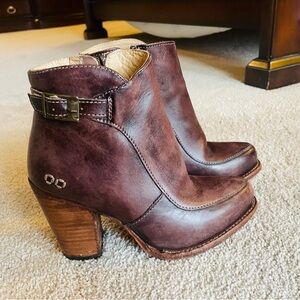 BED|STU Distressed Brown Leather Ankle Booties with Block Heel